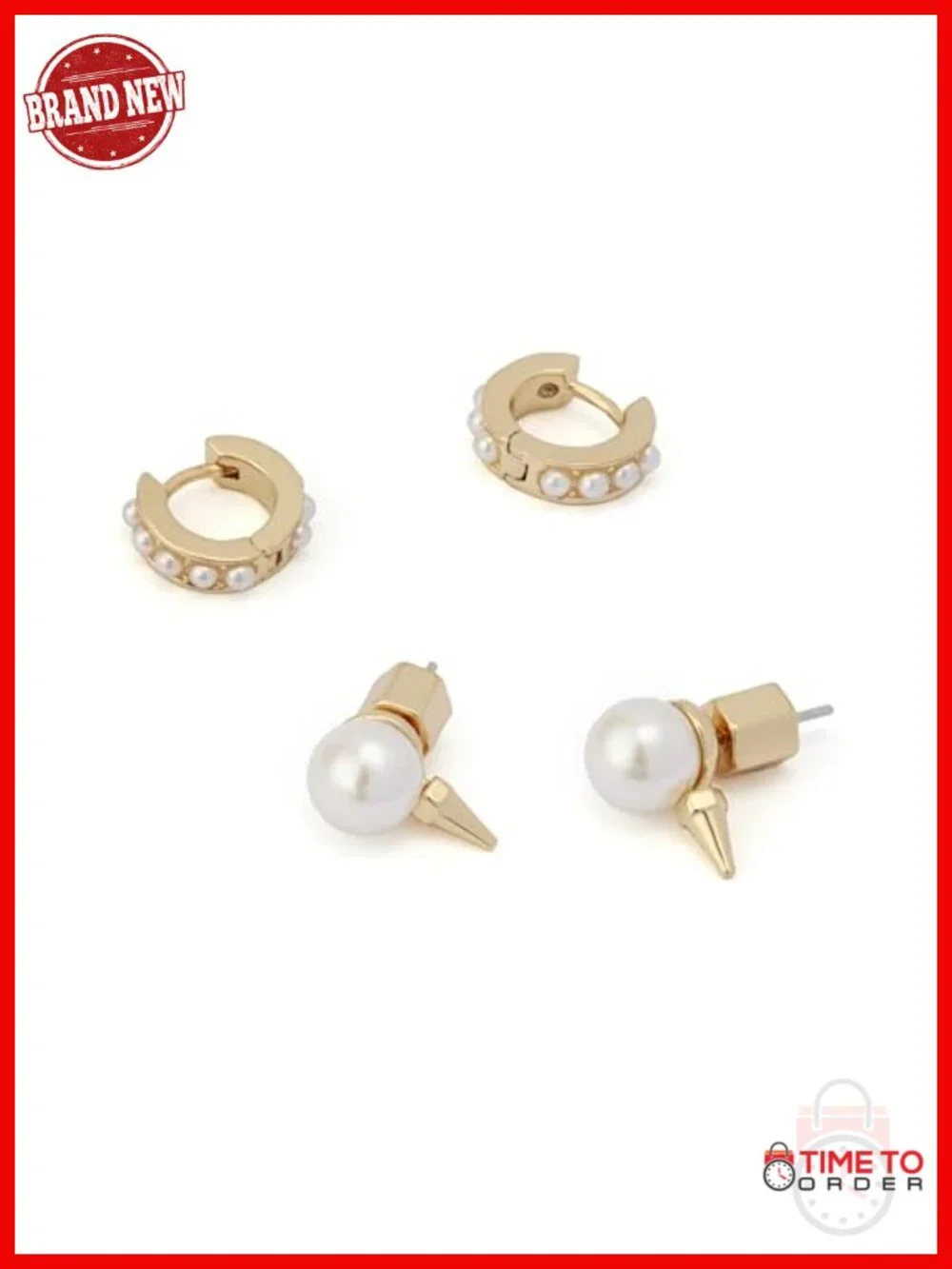 Huggie Earring Set with Mini Pearls and Spike Hardware
